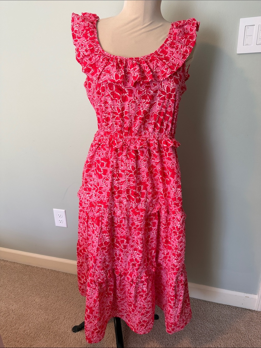 J. Crew Pink Floral Ruffle Maxi Dress